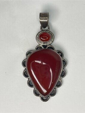 Vintage Sterling Silver Pendant Teardrop & Oval Carnelian Bezel Set